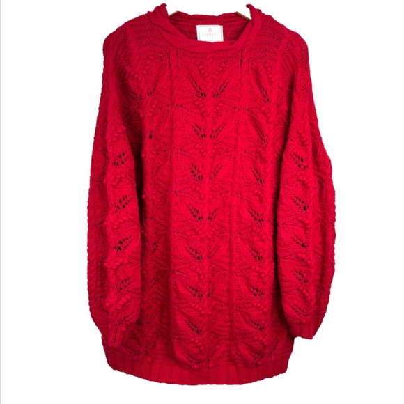 Express Sweaters - Vintage 90s Christmas Sweater M Express Tricot Red Hand Knit Bobble Knit Holiday